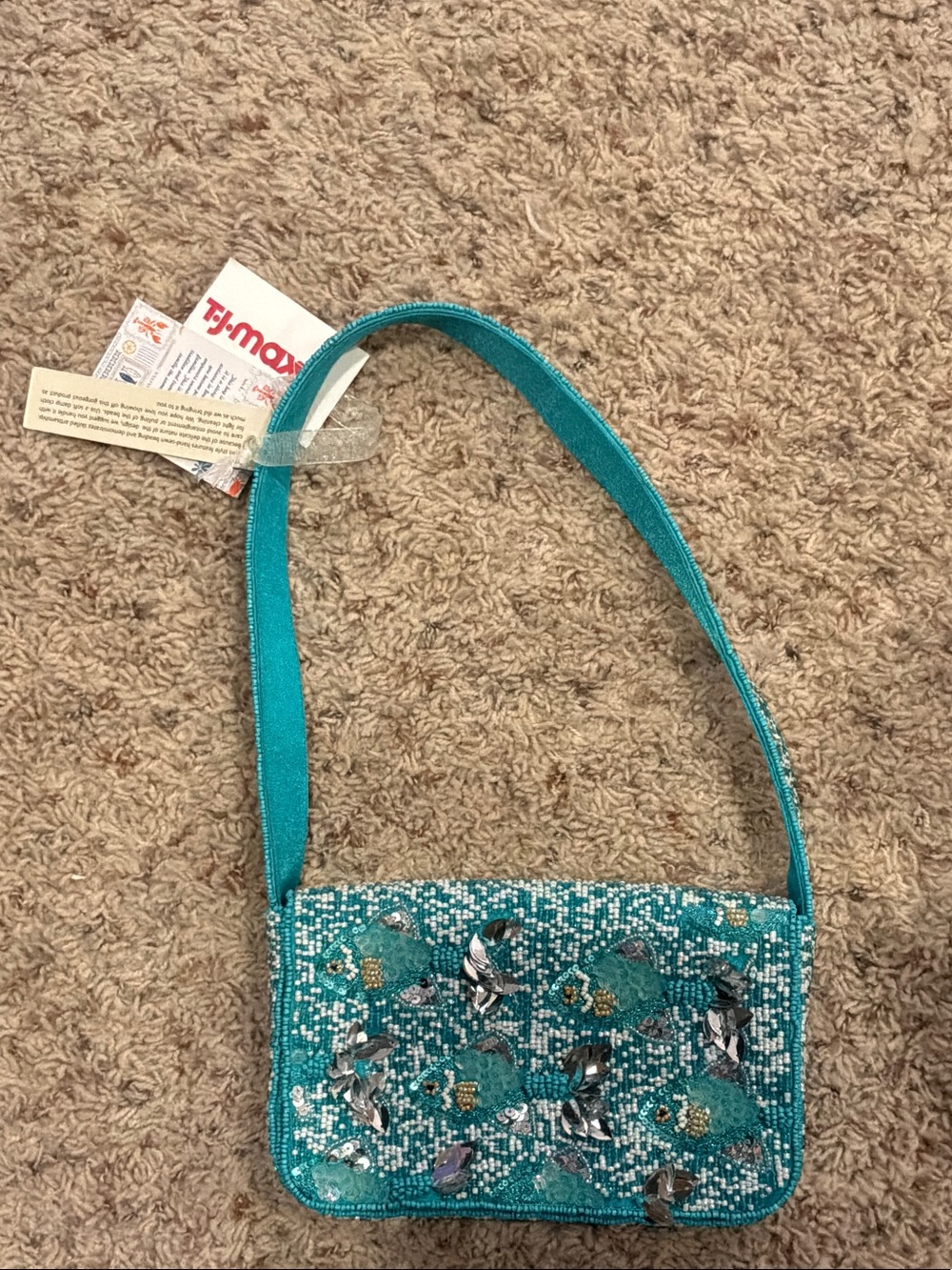 Teal Fish Beaded Purse